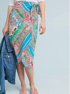 Maeve | Anthropologie Silk Wrap Skirt Bette Carousel Horse | Size 4